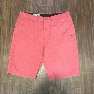 Volcom Shorts Men's 34 Red Burmuda Chino 11” Inseam Pockets Breathable